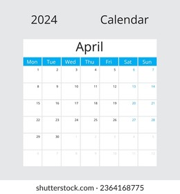 Calendario aislado en abril de fondo