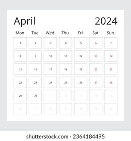 Calendar Isolated on a Background April