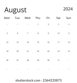 Calendar Isolated on a Background August