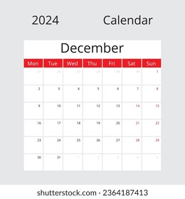 Calendario aislado en diciembre de fondo