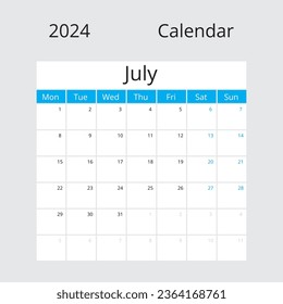 Calendar Isolated on a Background July