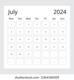Calendar Isolated on a Background July