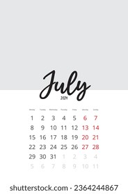 Calendario aislado en segundo plano Julio