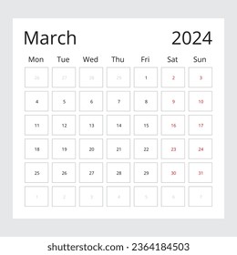 Calendario aislado en marzo de fondo