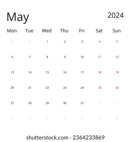 Calendar Isolated on a Background May