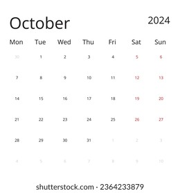Calendar Isolated on a Background October