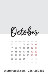 Calendario aislado en un contexto Octubre