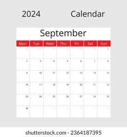 Calendario aislado en un contexto de septiembre