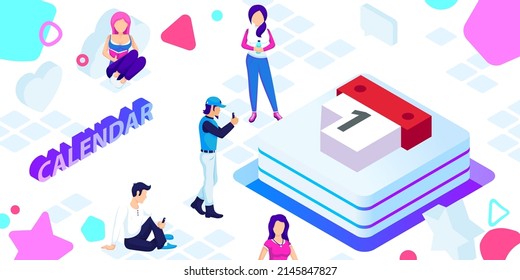 Calendar isometric design icon. Vector web illustration. 3d colorful concept