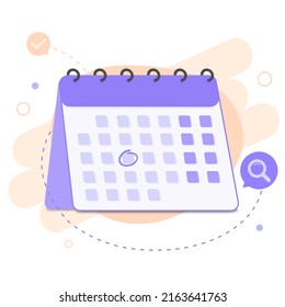 Calendar isometric icon with selected date. Time management and deadline concept. Flat cartoon design vector