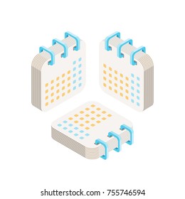 Calendar in isometric view from different sides. Flat vector illustration.