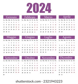 Calendar in Italian for 2024. The week starts from Monday. Vector illustration
