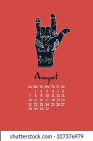 Calendar item with yoga mudra hands and drawing mehendi. Vector illustration for a yoga studio, tattoos, spa, postcards, souvenirs. Indian traditional way of life.