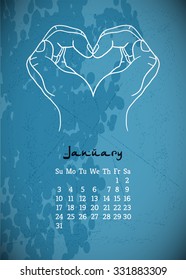 Calendar item with yoga mudra hands and drawing mehendi. Vector illustration for a yoga studio, tattoos, spa, postcards, souvenirs. Indian traditional way of life.