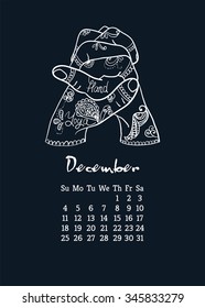 Calendar item with yoga mudra hands and drawing mehendi. Vector illustration for a yoga studio, tattoos, spa, postcards, souvenirs. Indian traditional way of life.