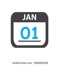 calendar - Jan 1 icon illustration, flat vector design