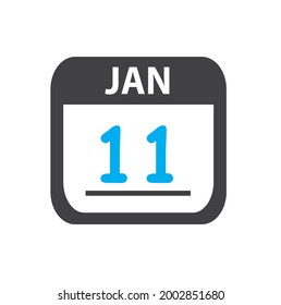 calendar - Jan 11 icon illustration, flat vector design