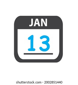 calendar - Jan 13 icon illustration, flat vector design