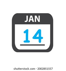 calendar - Jan 14 icon illustration, flat vector design