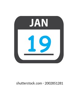 calendar - Jan 19 icon illustration, flat vector design