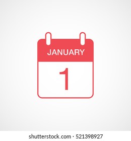 Calendar January 1 Red Flat Icon On White Background