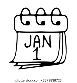 Calendar with January 1 text icon. New year concept. Holiday, new year, Christmas, celebrate, day. New 2024 year