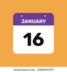 Calendar january 16 date calendar and year, vector icon