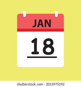 Calendar - January 18 icon illustration isolated vector sign symbol flat design red and white