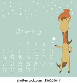 Calendar for january 2014. Calendar with the symbol of the eastern horoscope. Year of the Horse.