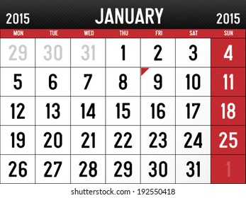 Calendar for January 2015