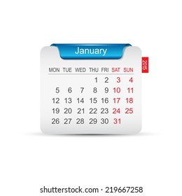 Calendar January 2015. Vector illustration. 