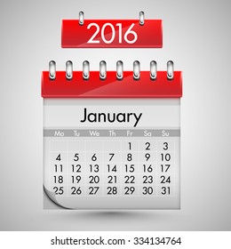 Calendar for january, 2016, vector