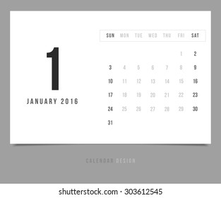 Calendar January 2016 vector design template - Minimalism Style