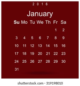 Calendar January 2016 vector design