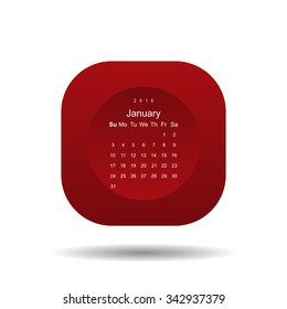 Calendar January 2016 vector design. Week starts from Sunday.