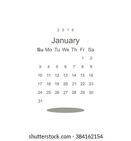 Calendar January 2016 vector design. Week starts from Sunday.