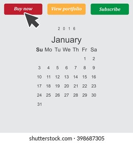 Calendar January 2016 vector design. Week starts from Sunday.