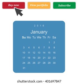 Calendar January 2016 vector design. Week starts from Sunday.