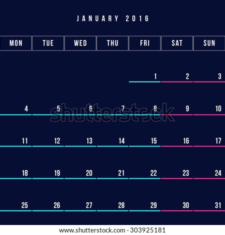 Calendar January 2016 vector design template - Minimalism Style