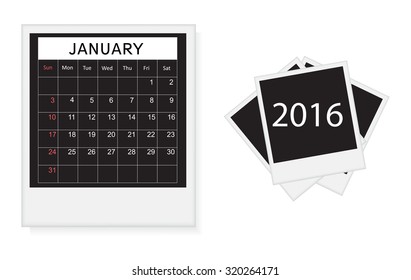 Calendar for january 2016.Vector illustration.