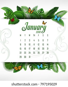 Calendar January 2018 Tropical Concept Vector Stock Vector (Royalty ...