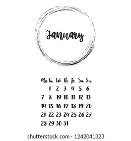 Calendar for January 2019