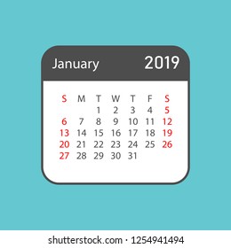 Calendar january 2019 year in simple style. Calendar planner design template. Agenda january monthly reminder. Business vector illustration.
