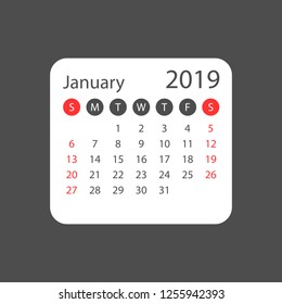 Calendar january 2019 year in simple style. Calendar planner design template. Agenda january monthly reminder. Business vector illustration.