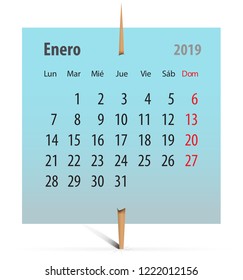 Calendar January 2019 Year Spanish On Stock Vector (Royalty Free ...