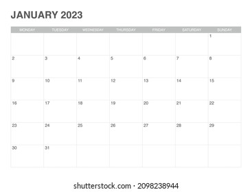 calendar january 2023, start monday