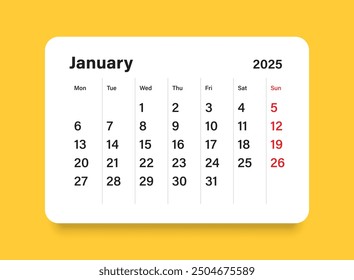 Calendar january 2025 icon in flat style. Planner vector illustration on isolated background. Calender sign business concept.