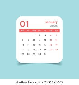 Calendar january 2025 icon in flat style. Planner vector illustration on isolated background. Calender sign business concept.