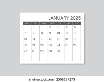 Calendar january 2025 icon in flat style. Planner vector illustration on isolated background. Calender sign business concept.