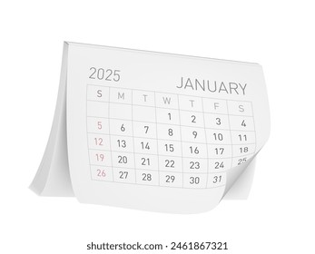 Calendario Con Página De Enero De 2025 Sobre Fondo Blanco. VECTOR EPS10